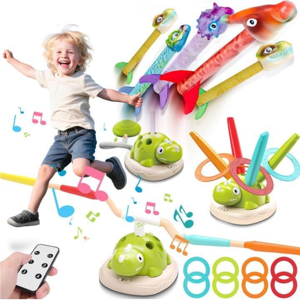 NEW 3-in-1 Dinosaur Musical Jumping & Ring Toss Sports Toy